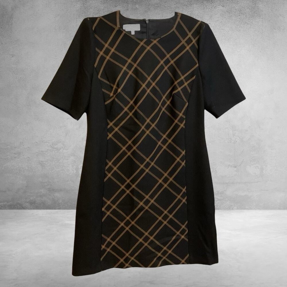 Hobbs London Mari Plaid Panel Shift Dress Black Camel‎ Size 10 Career Tailored - Picture 2 of 13